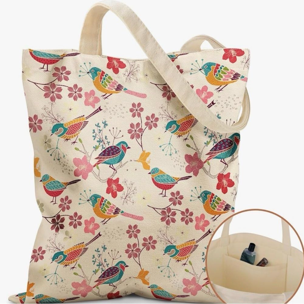 NEW Canvas Bird Print Tote Bag